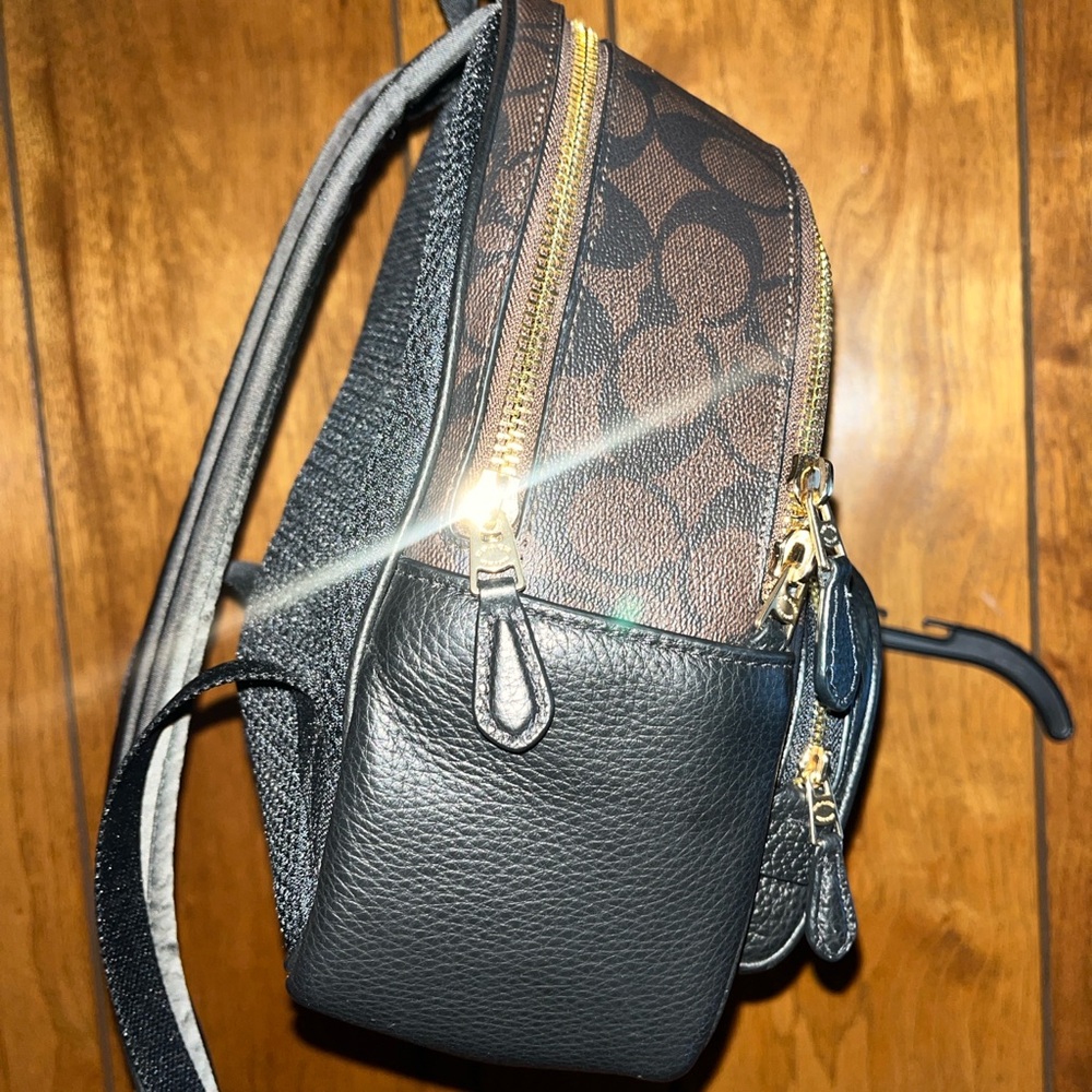 Coach Brown and Black Leather Backpack - Picture 4 of 8